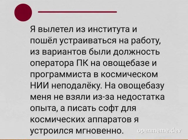 Text with russian joke about job application