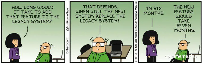 Dilbert comic strip about legacy system feature request