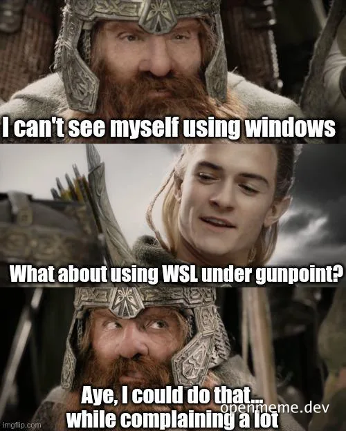 lord of the rings meme about using windows and wsl