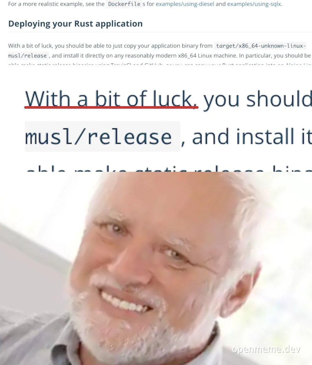 Smiling man with text about deploying Rust application