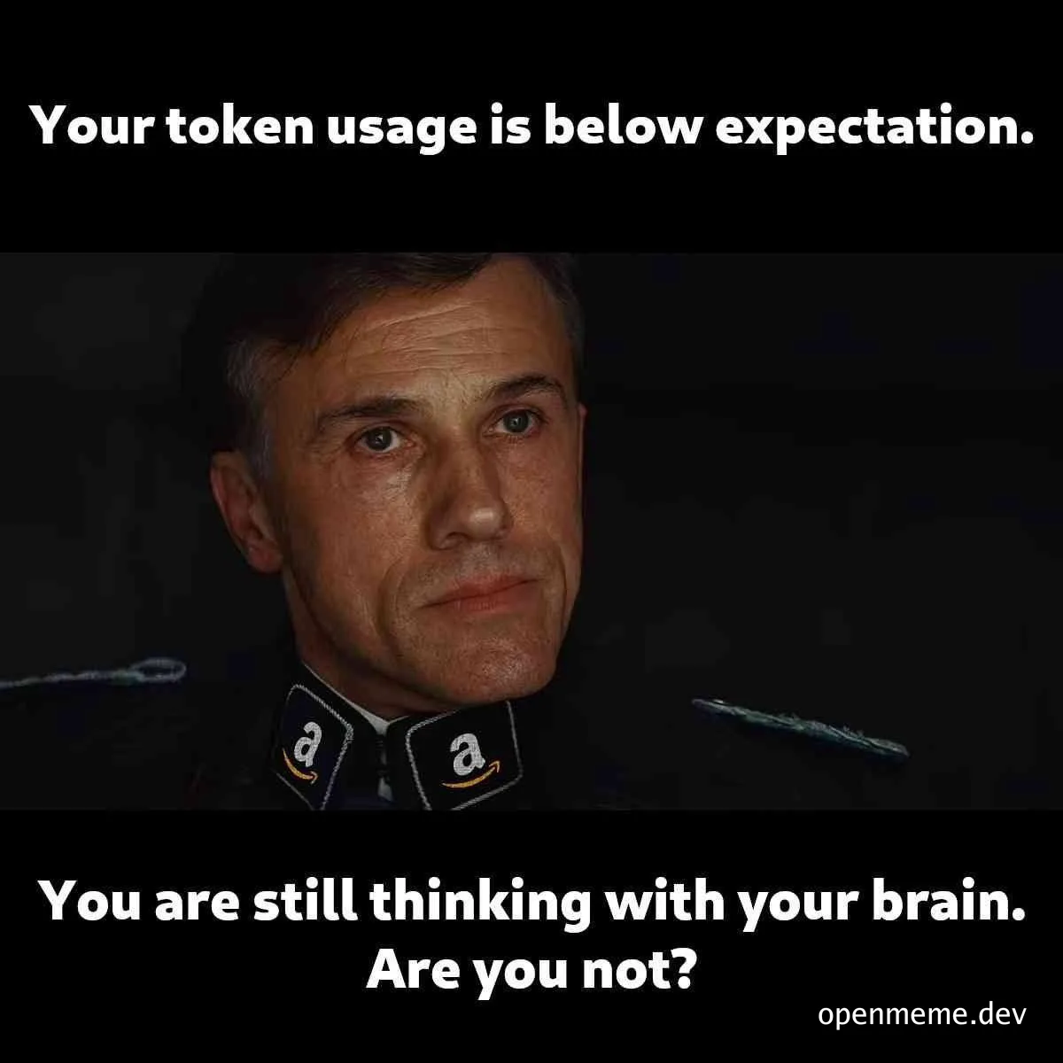 a man in a military uniform with a serious expression and text about token usage
