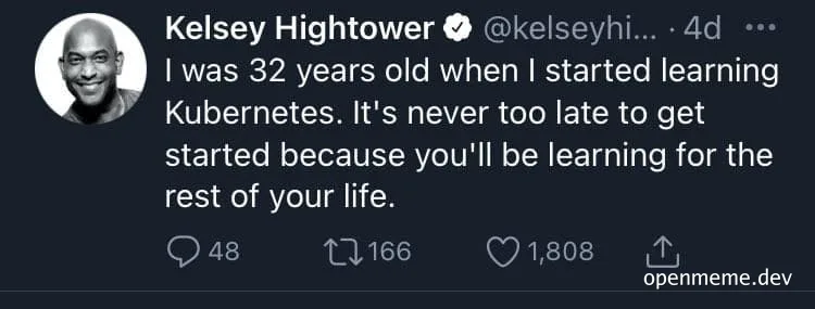 Kelsey Hightower tweet about learning Kubernetes