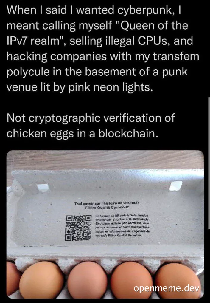 cartoon of egg carton with blockchain qr code
