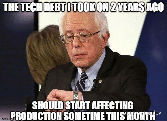 Bernie Sanders meme about tech debt
