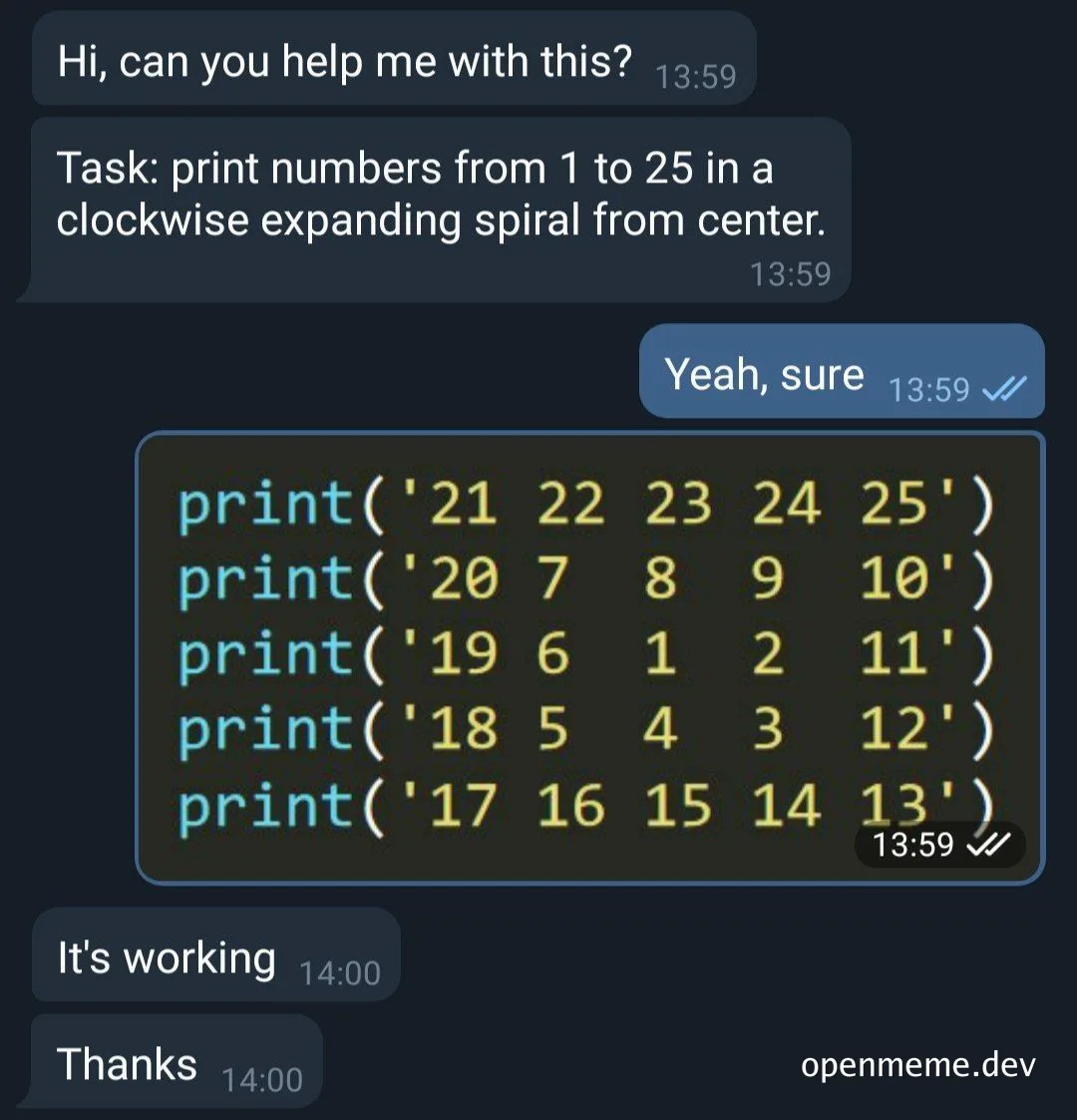 programmer solves spiral matrix task
