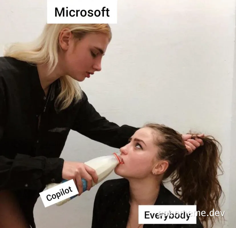 Microsoft Copilot meme with woman feeding another woman
