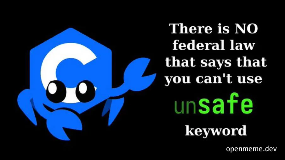 Rust mascot with text about the unsafe keyword