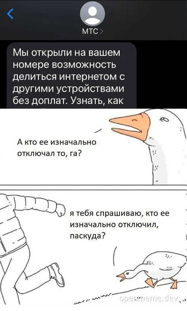 russian telecom ad reaction meme with goose