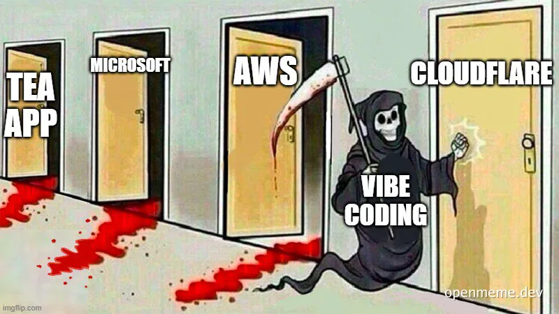 Grim Reaper choosing vibe coding over bloody tech company doors