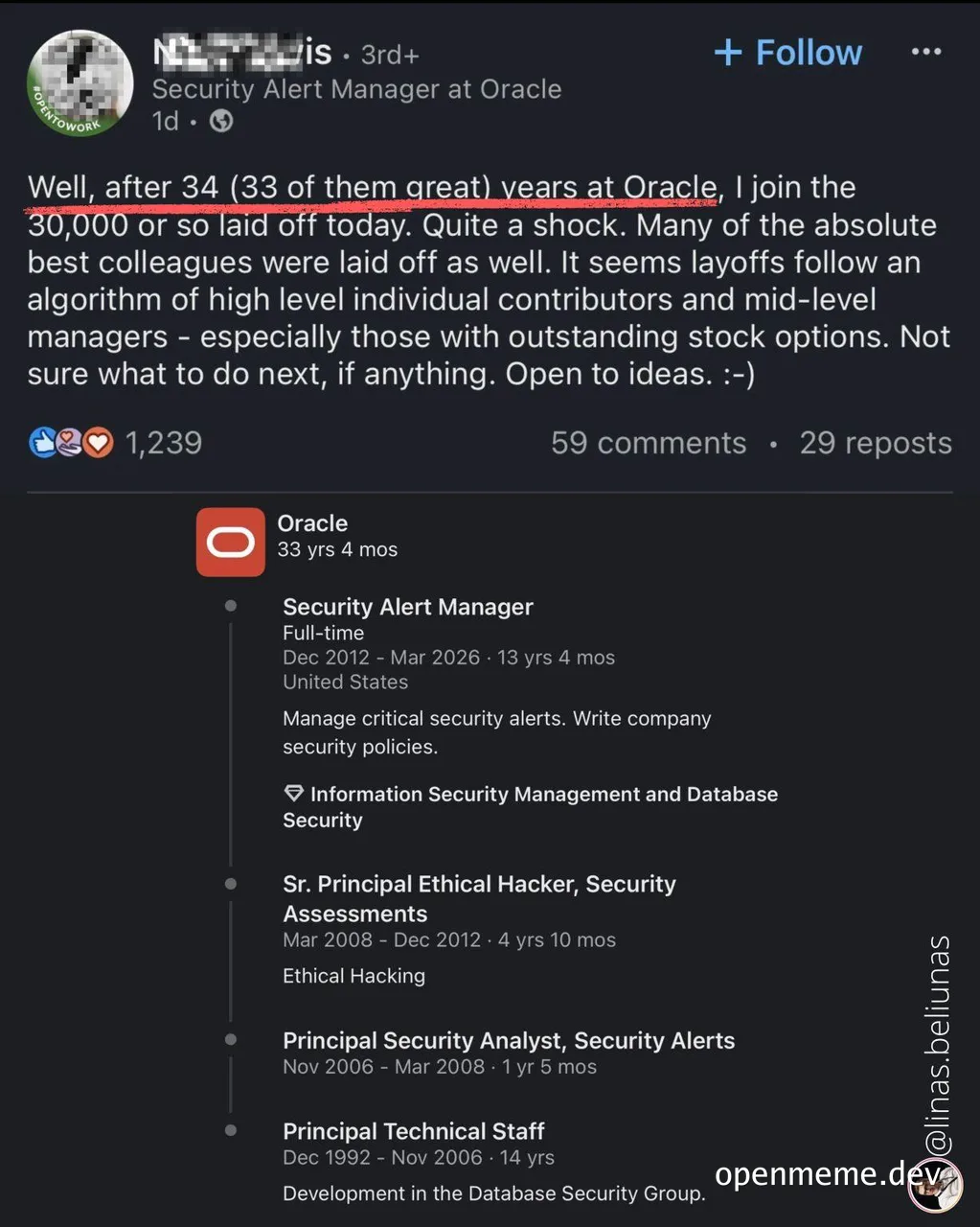 layoff announcement on linkedin