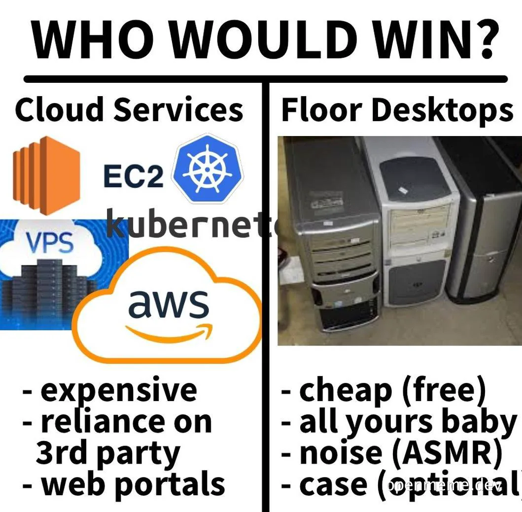 Cloud Services vs Floor Desktops meme