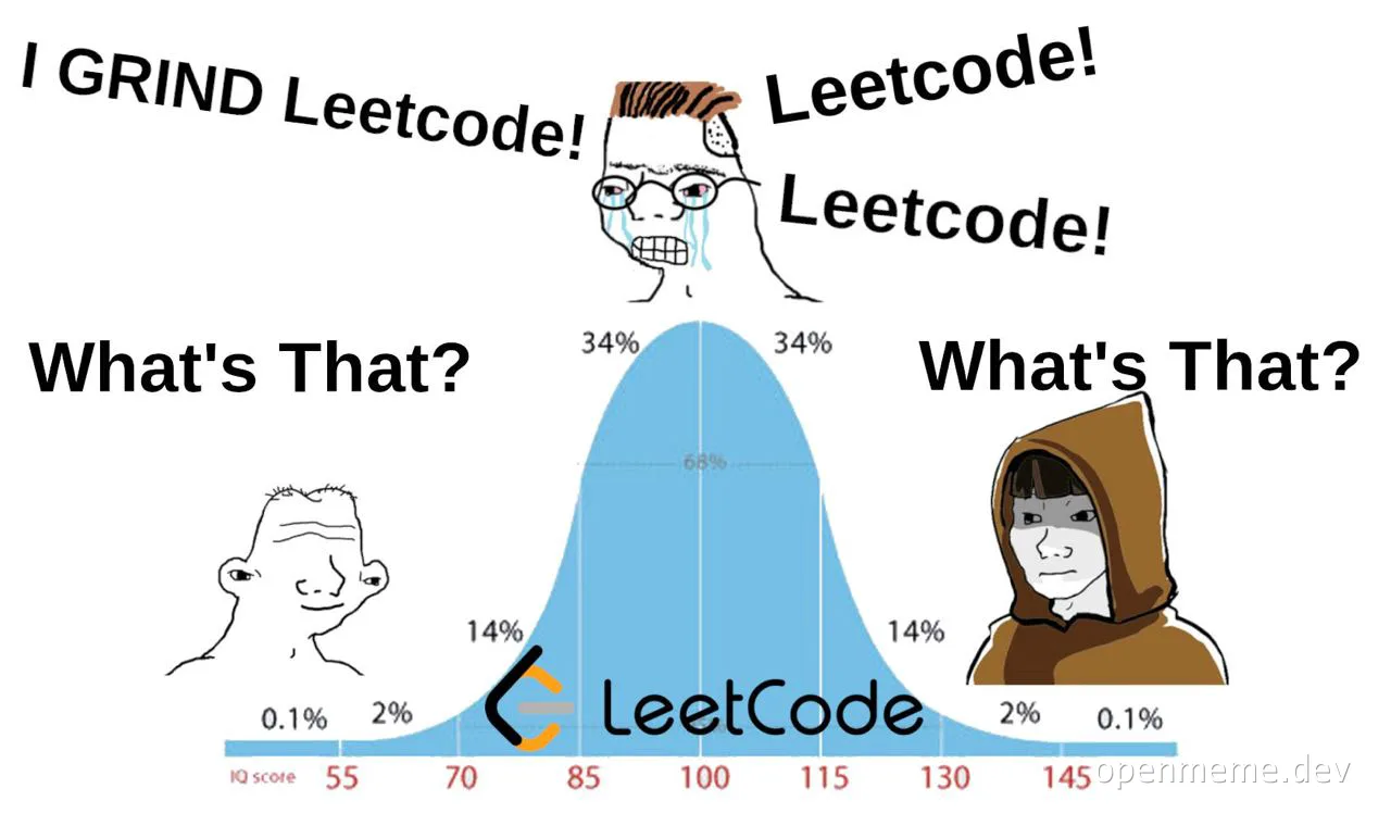 LeetCode grind meme with bell curve