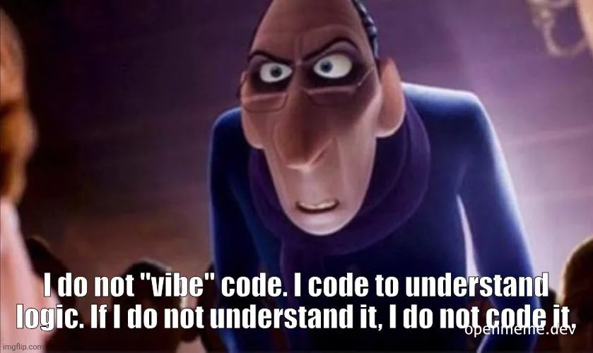 cartoon character with a skeptical expression and text about coding logic
