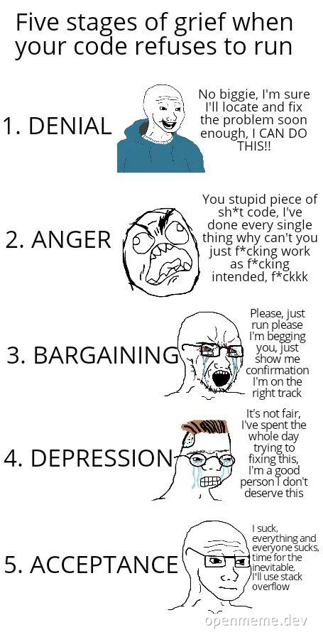 five stages of grief when coding