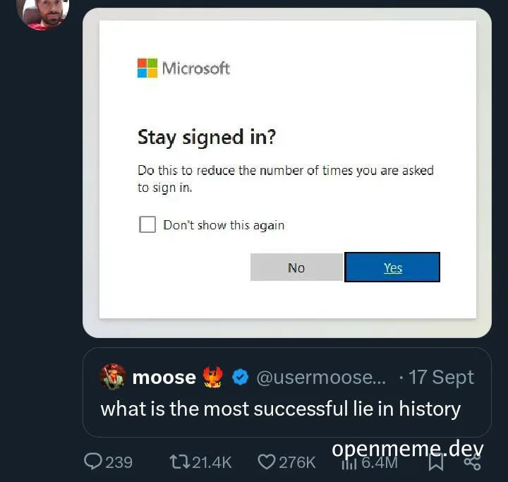 Microsoft account sign-in prompt with a humorous twist