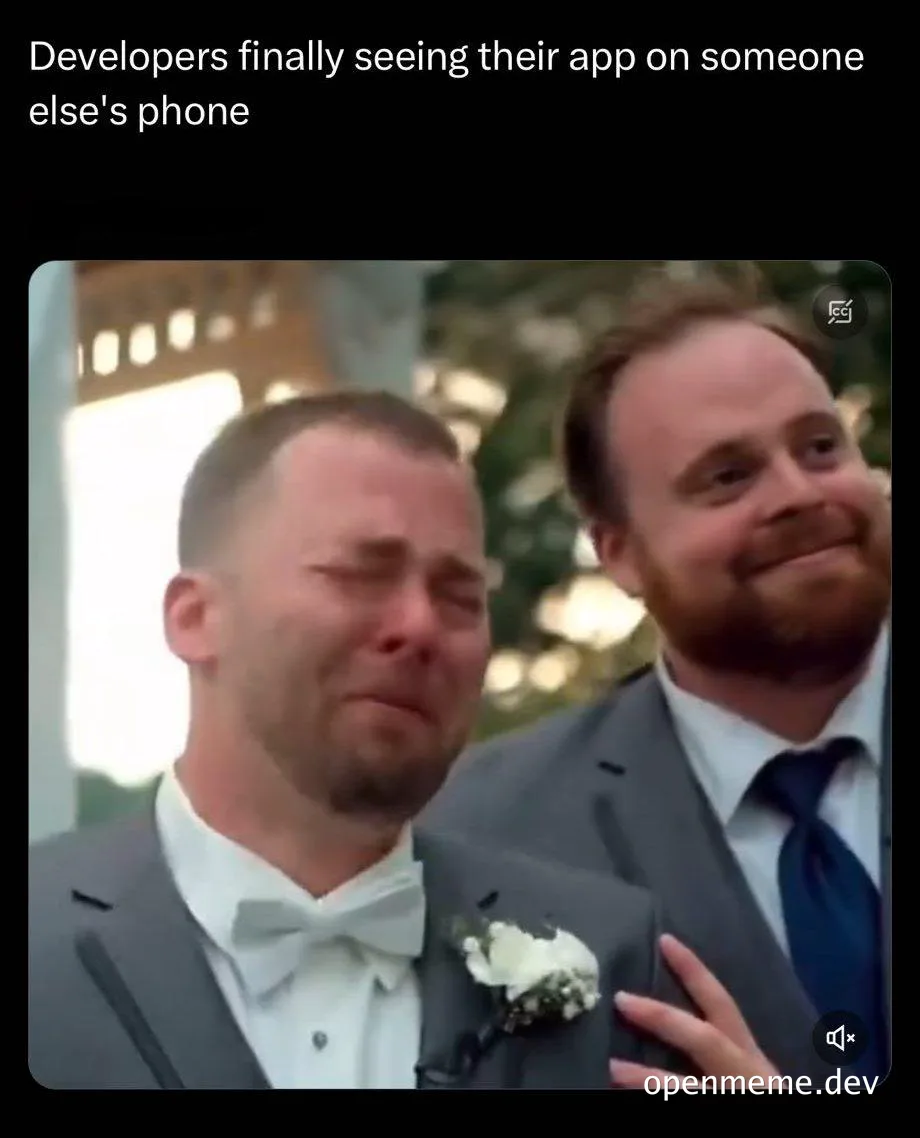 Two men in suits reacting with surprise and delight