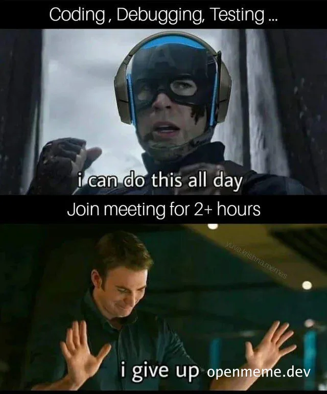 meme about developer struggling with meetings