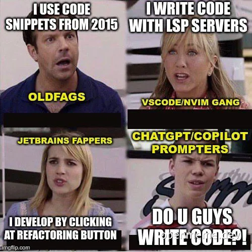 humorous meme about coding practices