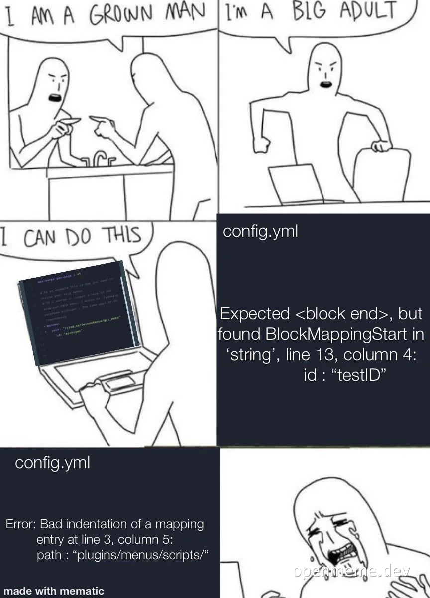 cartoon developer struggles with config yaml