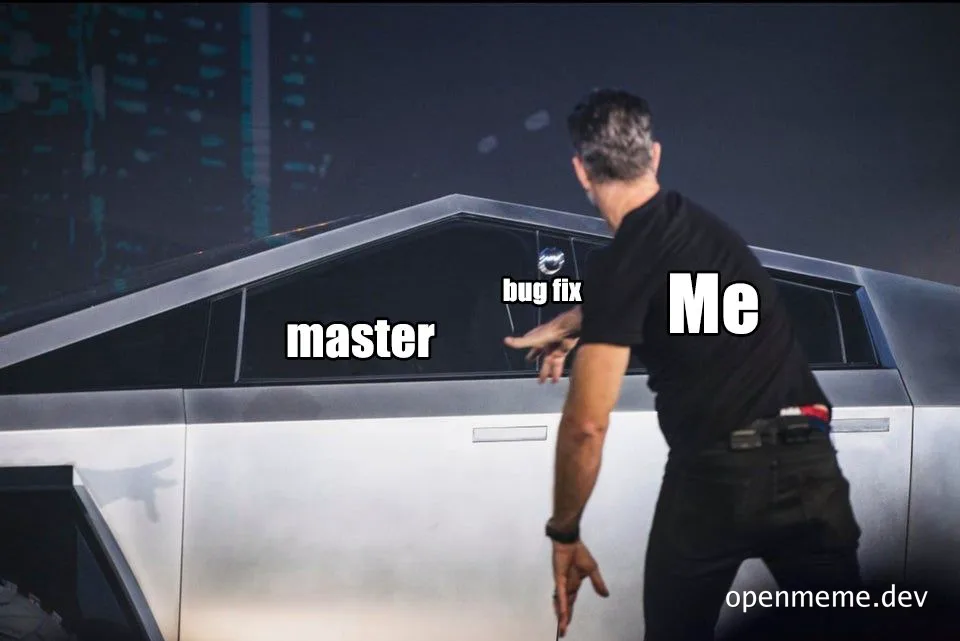 Developer throwing a bug fix into the master branch