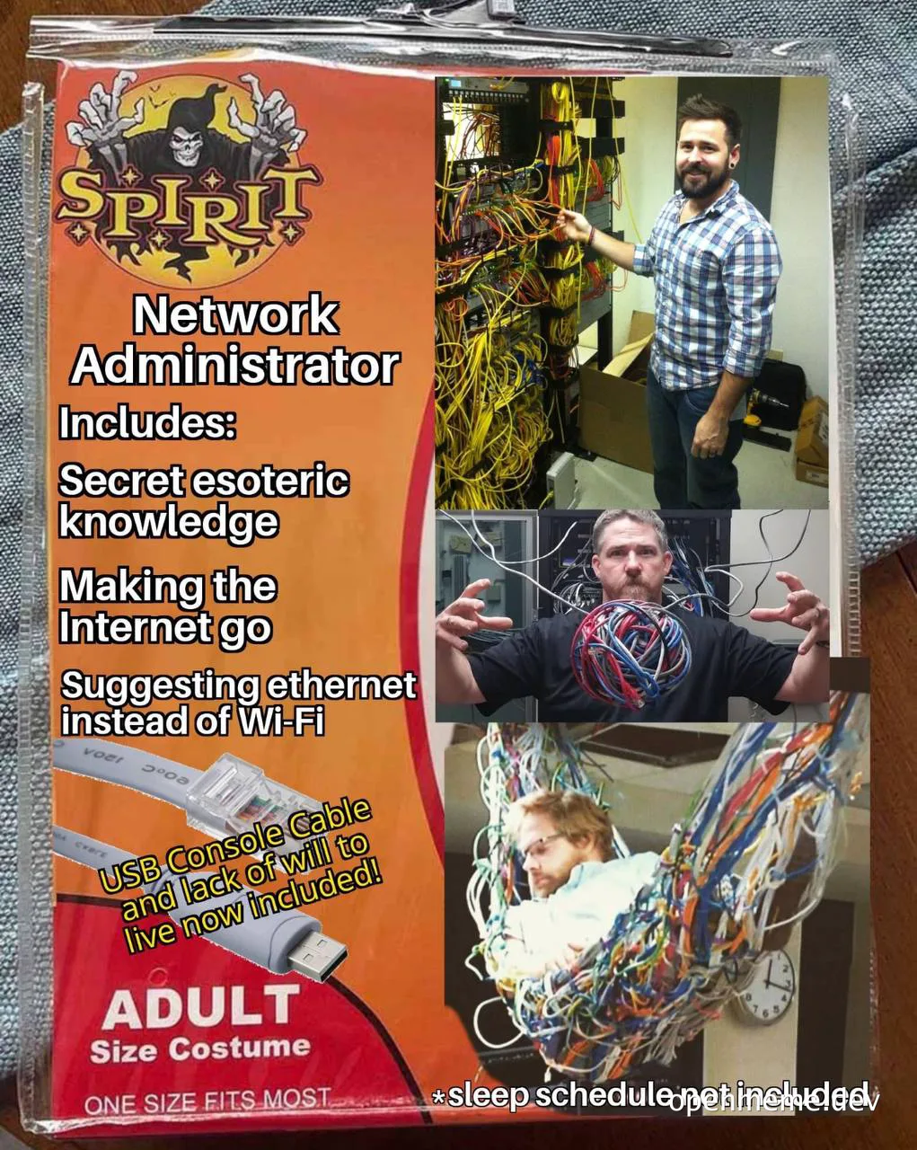 Network administrator costume with humorous description