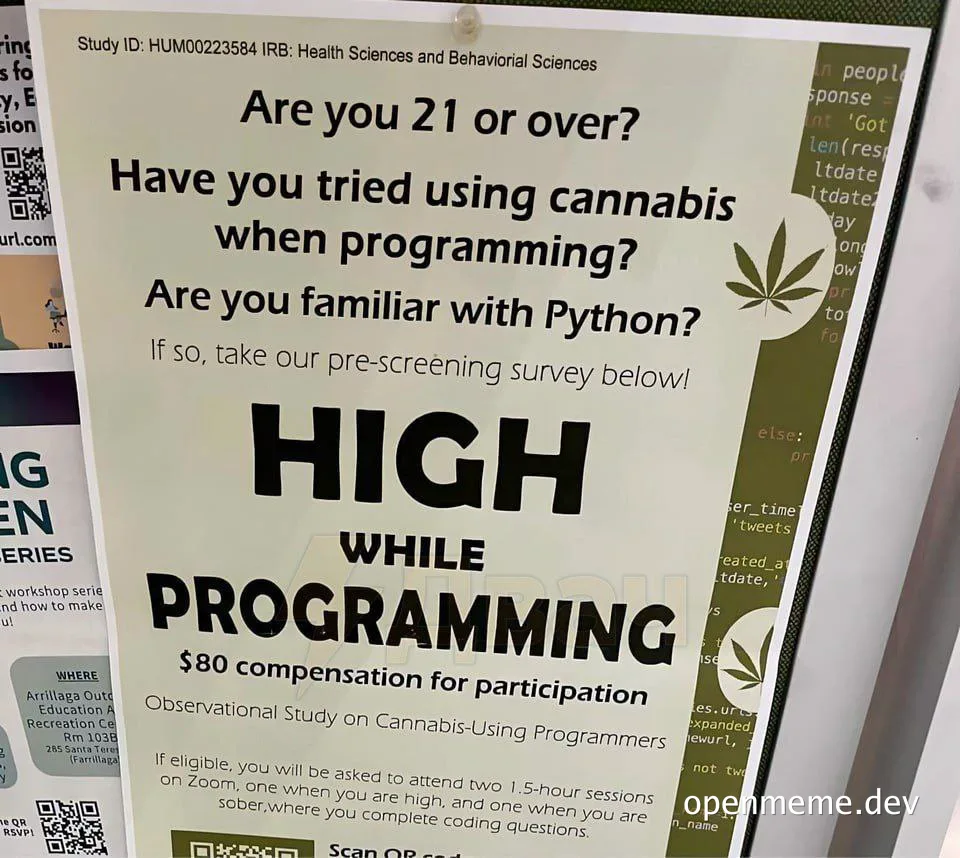 poster asking if you are high while programming