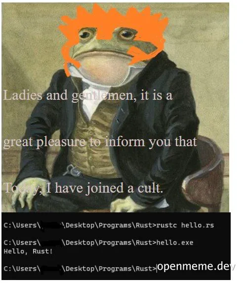 Lord freddy meme with orange hair and text 'Ladies and gentlemen, it is a great pleasure to inform you that Today, I have joined a cult.'