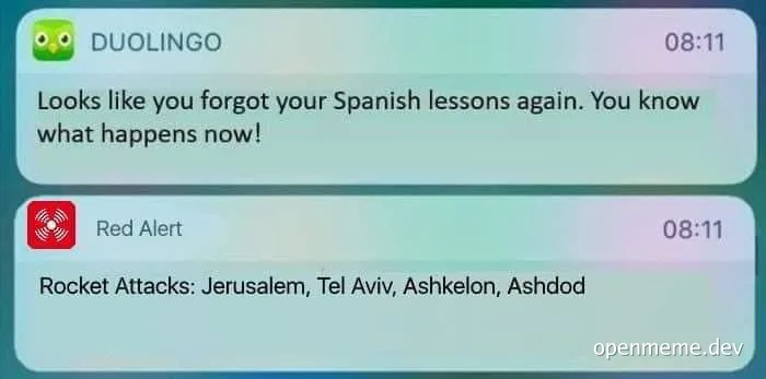 duolingo push notification followed by red alert on phone