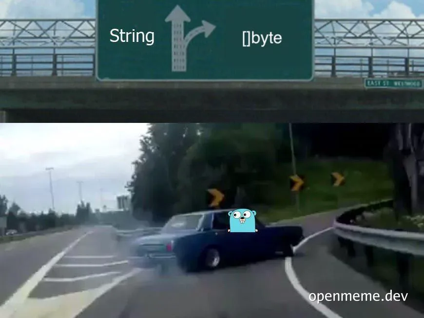 a meme of a car turning from string to byte