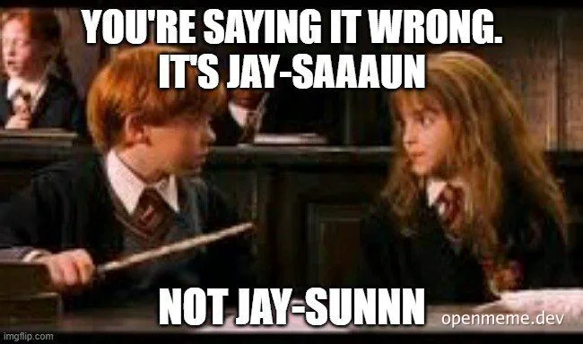 Harry Potter meme: Ron Weasley and Hermione Granger arguing over Java pronunciation