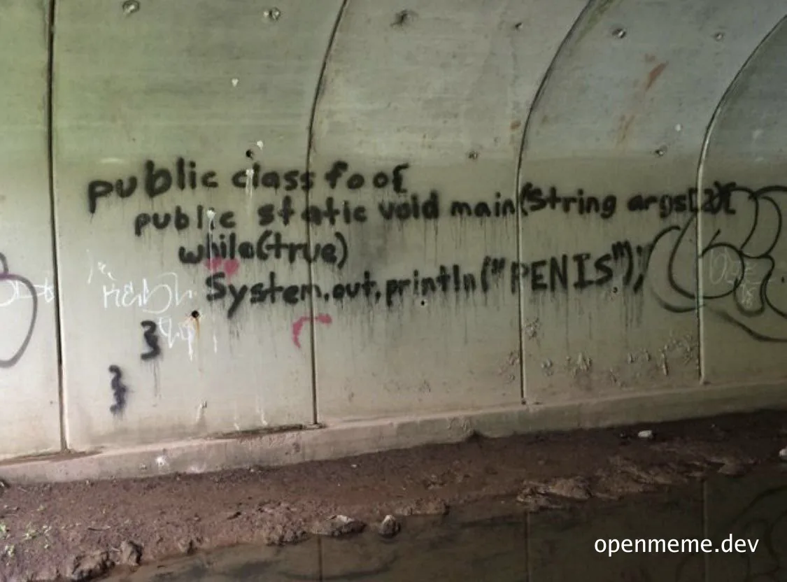 Graffiti of java code on a wall