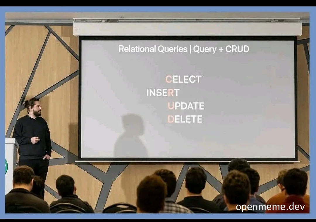 programmer giving presentation with typo on slide
