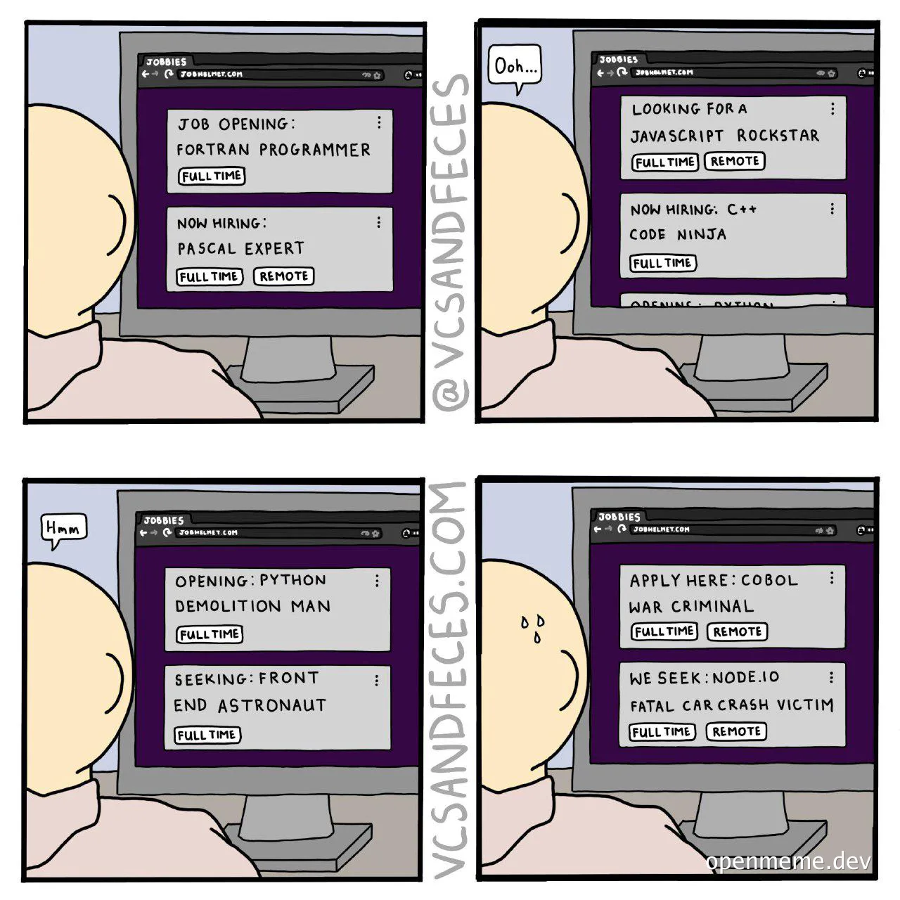 cartoon of a developer looking at job openings