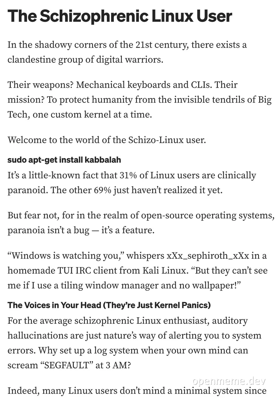 The Schizophrenic Linux User meme