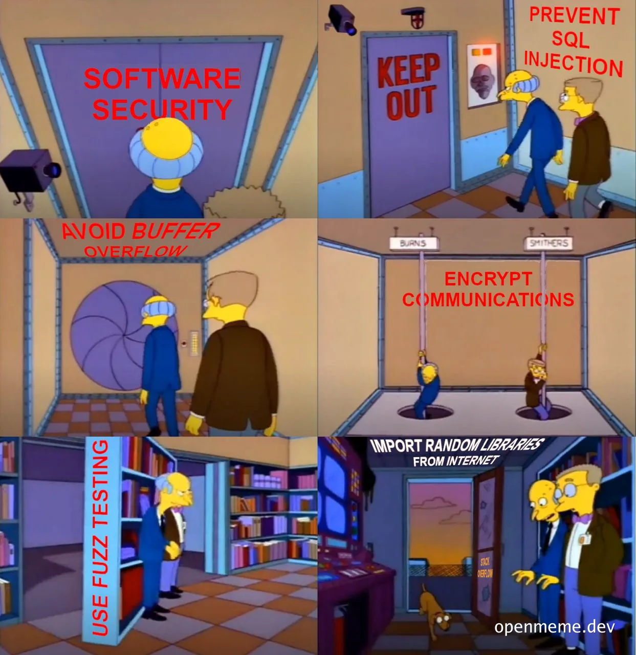 The Simpsons meme about software security best practices
