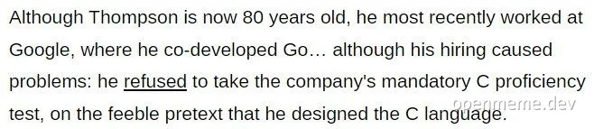 Thompson 80 years old Google Go C proficiency test