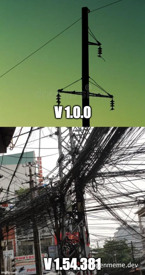 meme comparing simple and complex software versions