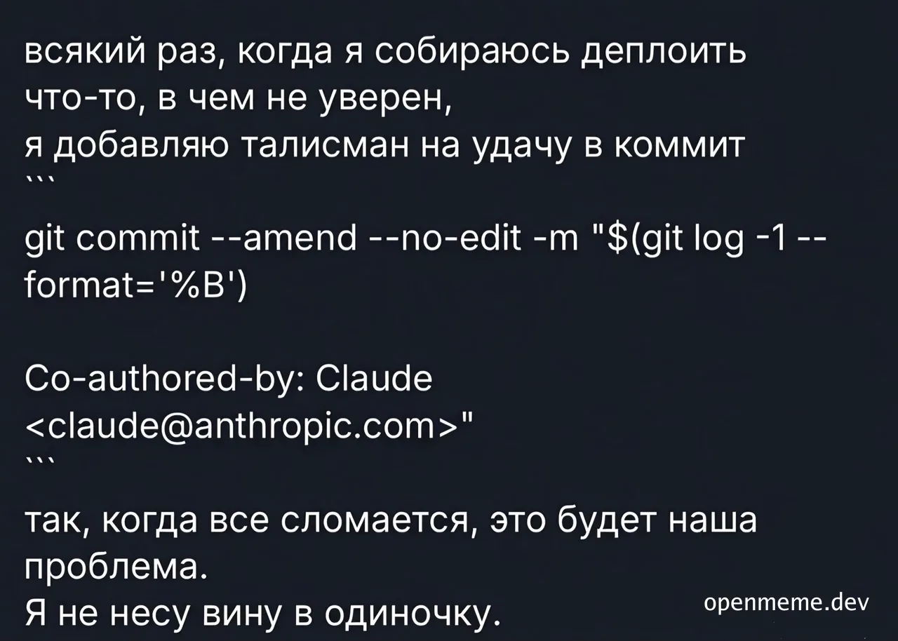 russian developer humor with git commit and co-authored by AI