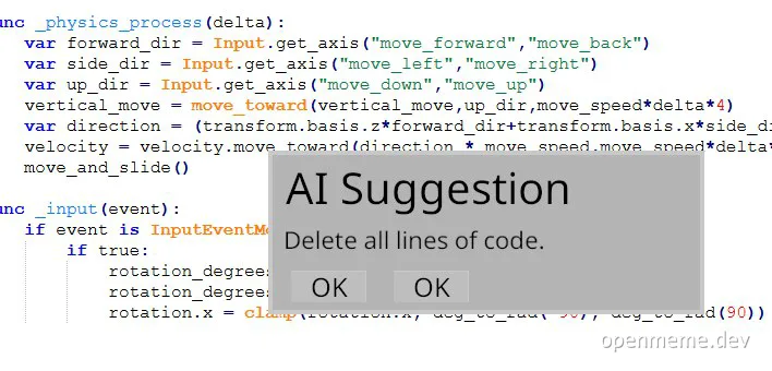 AI code review suggestion to delete all lines of code