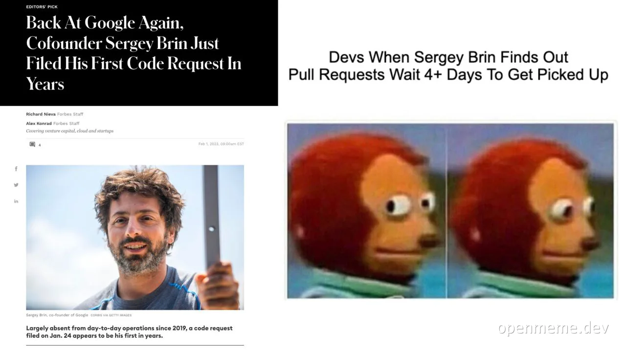 meme about sergey brin code review wait time