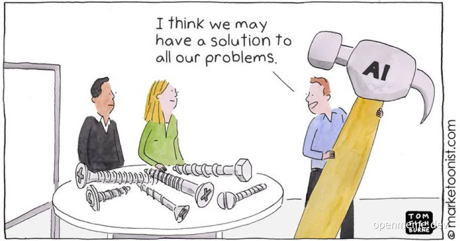 cartoon of office workers discussing ai solution to problems