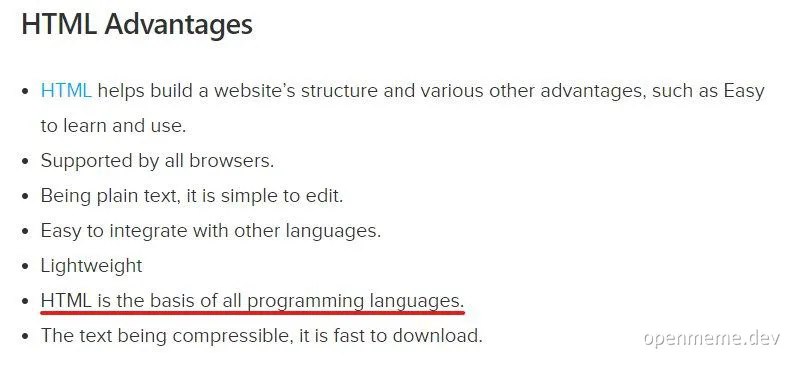 HTML Advantages meme with a sarcastic twist