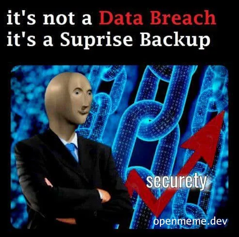 a man in a suit with a bald head and a smug expression standing in front of a blue background with a red arrow pointing up and the word 'securety' on it
