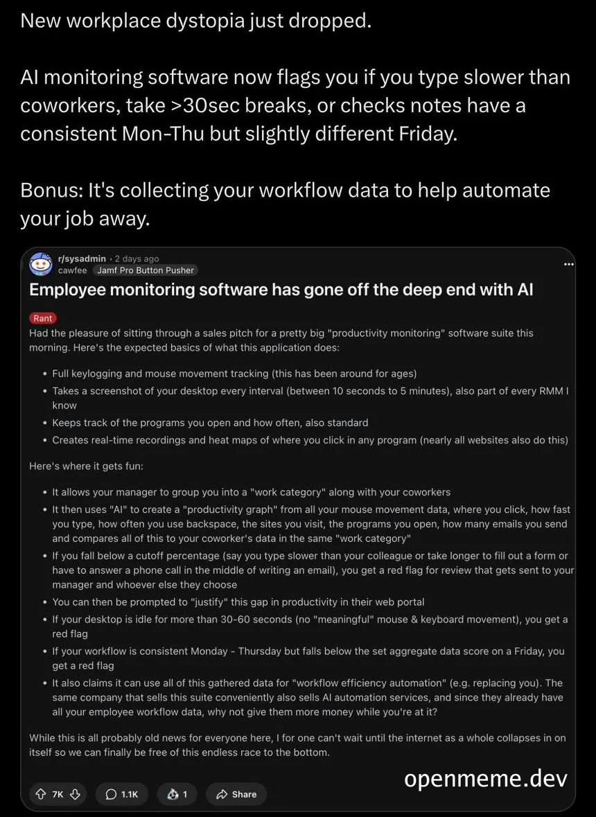 New workplace dystopia AI monitoring software flags slow typists