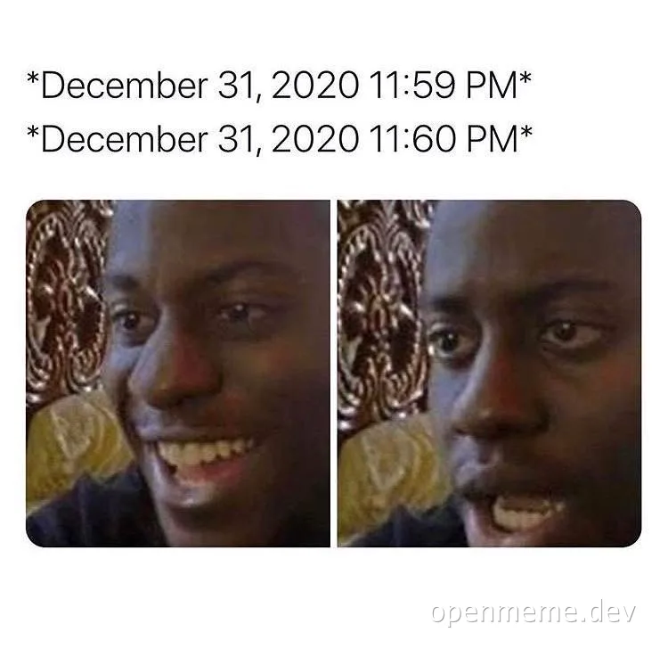Smiling man with shocked expression on New Year's Eve
