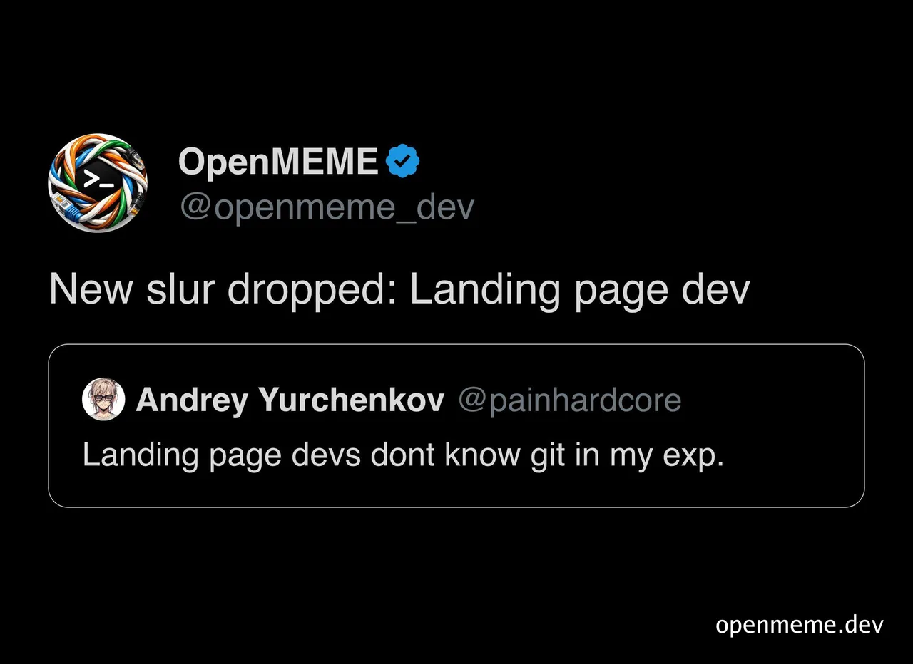 Meme about landing page developers not knowing git