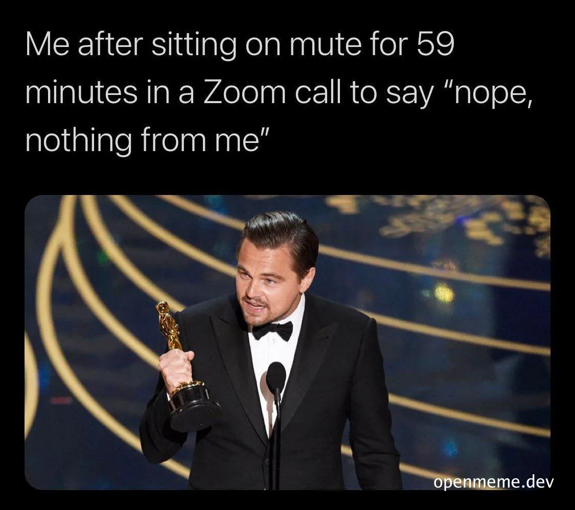 Leonardo DiCaprio holding an Oscar with a surprised expression