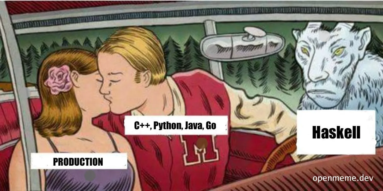 cartoon couple kissing while a monster looks on with disapproval