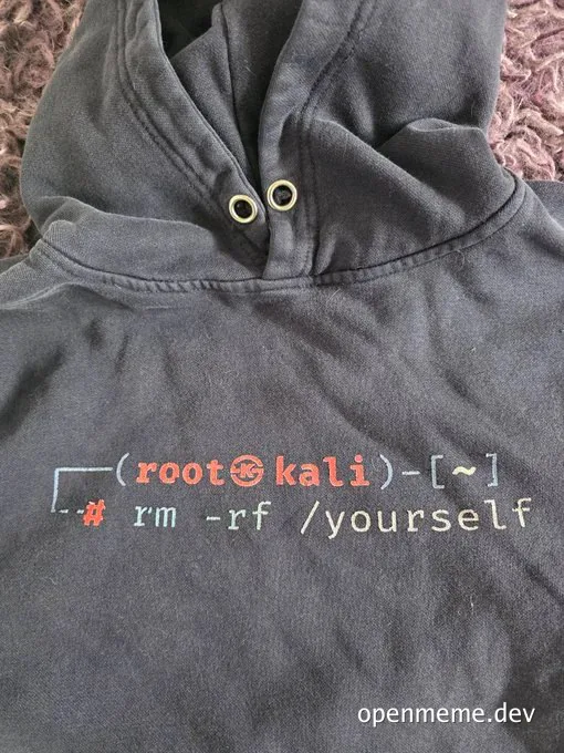 Hoodie with a humorous Linux command printed on it