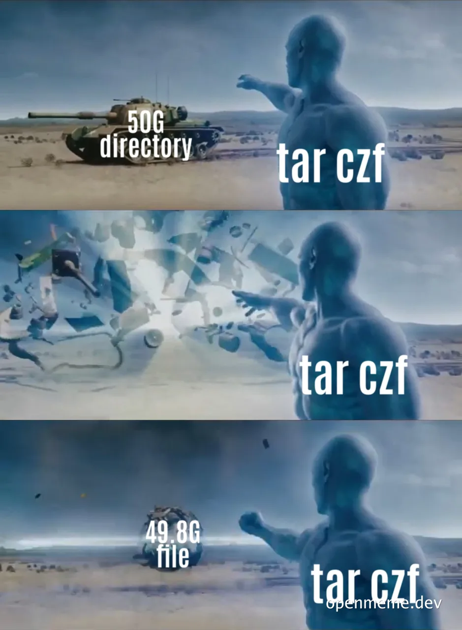 god-like figure destroys 50G directory and 49.8G file with tar czf command